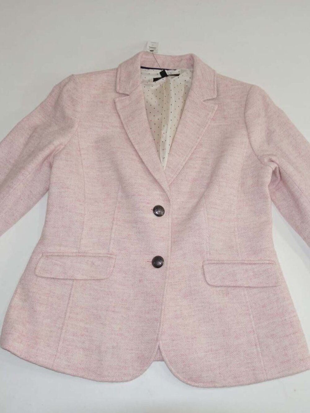 Talbots Women's Herringbone 2 Button Blazer Jacket Size 4 NWT Pink Tweed Wool